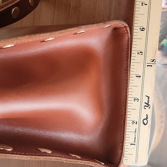 Hammitt Cognac Leather Brentwood Satchel Handbag with Gold Studs - Picture 15 of 16